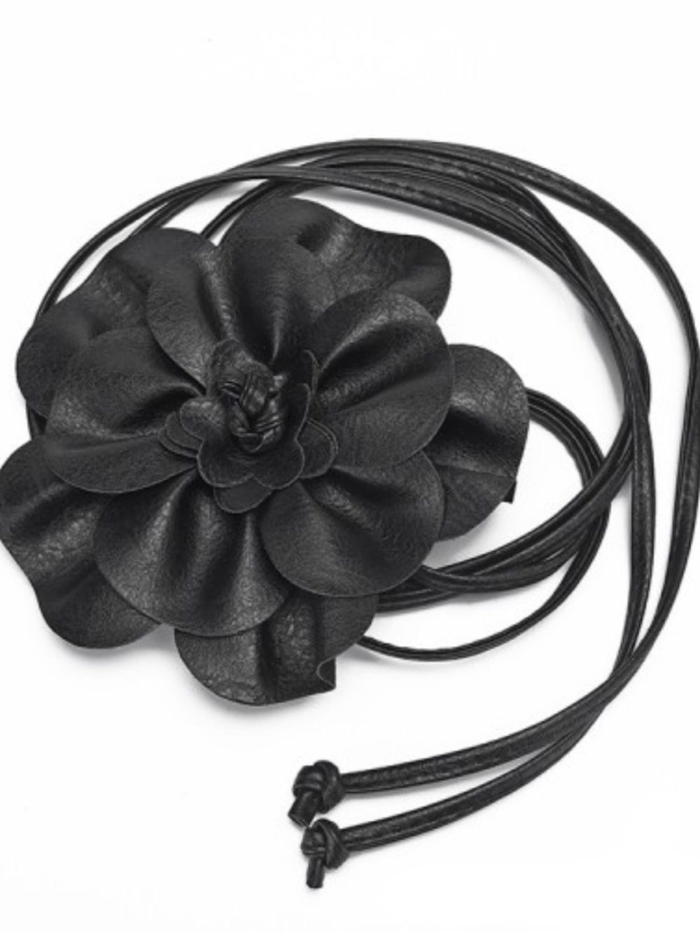 #263 FAUX LEATHER FLOWER BELT BLACK OR TAN - Picture 3 of 6